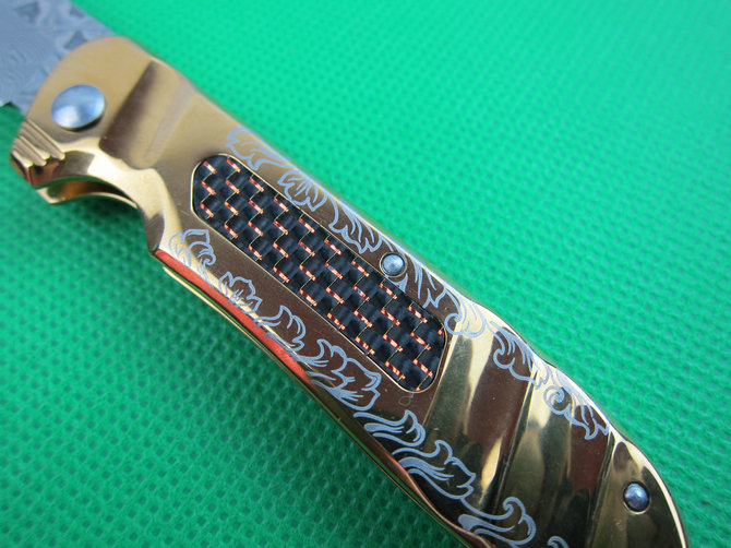 Gold titanium Damascus folding knife  limited edition  UDTEK01941